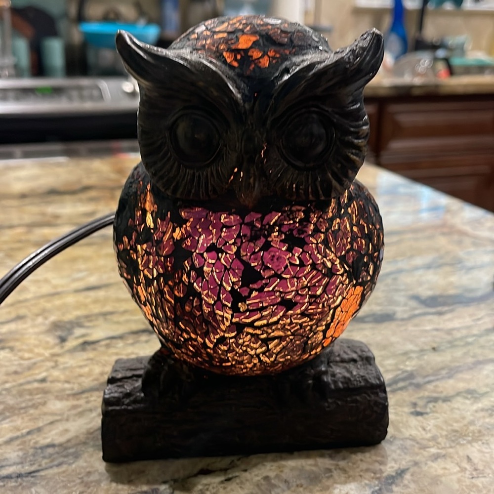 Vintage Tiffany Style Mosaic Stained Glass Owl Lamp